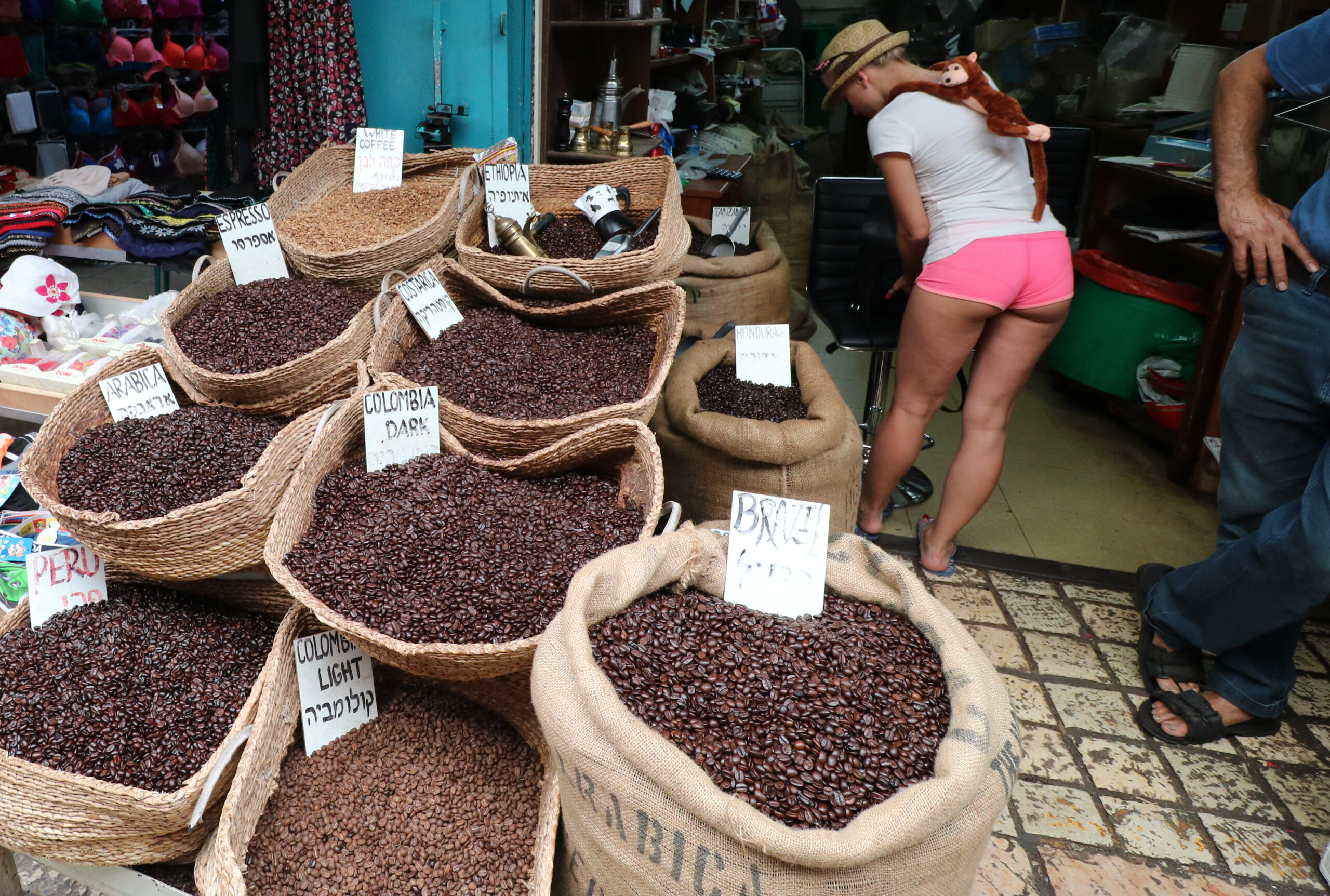 Coffee Bean Stall With a Sack of Brazilian Arabica